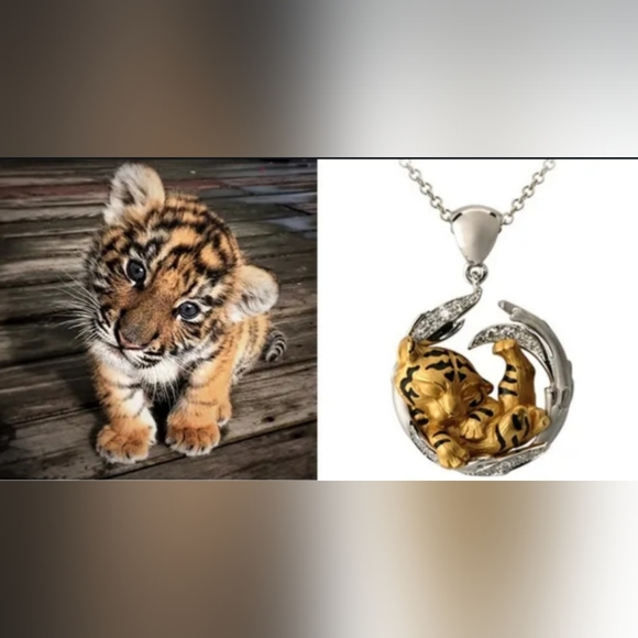 New Sleeping Yellow Tiger Cub Necklace - Picture 3 of 3